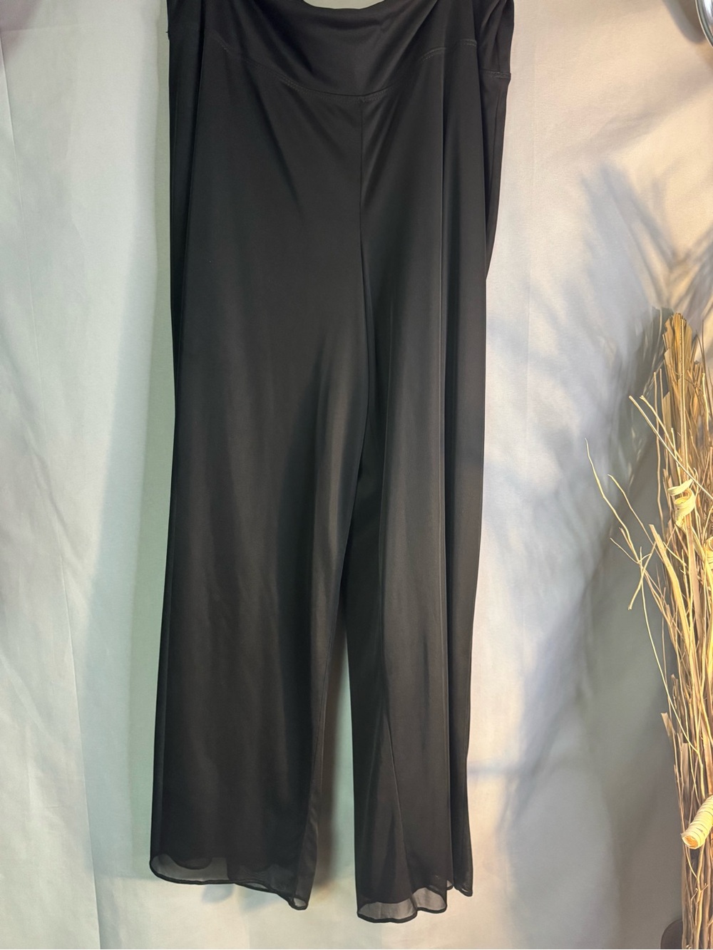 Black Wide-Leg Women's Pants with sheer overlay